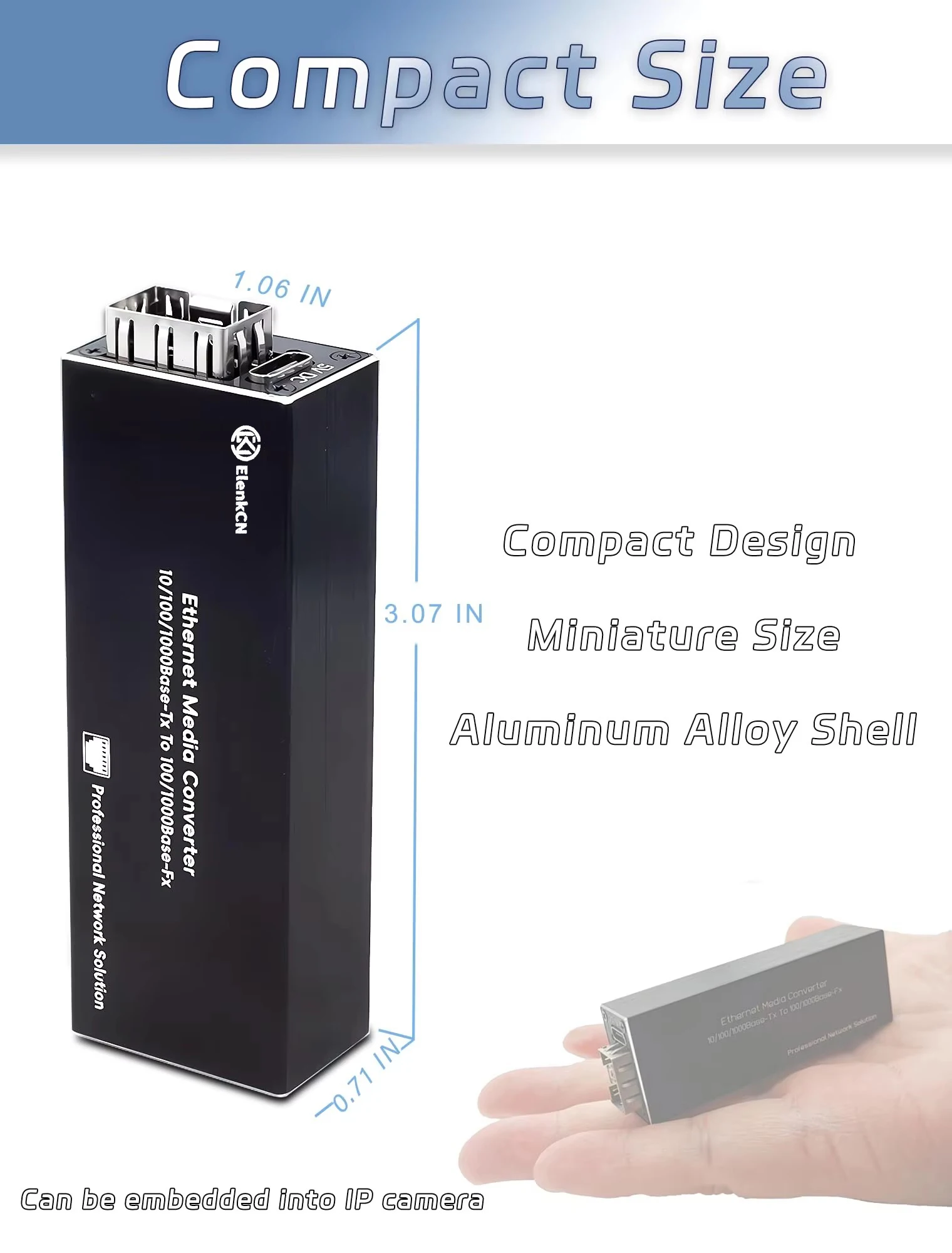 Mini Ethernet PoE PD SFP Fiber Media Converter RJ45 ,SFP 100/1000M Plug and Play Ethernet Fiber Converter Durable Metal Housing