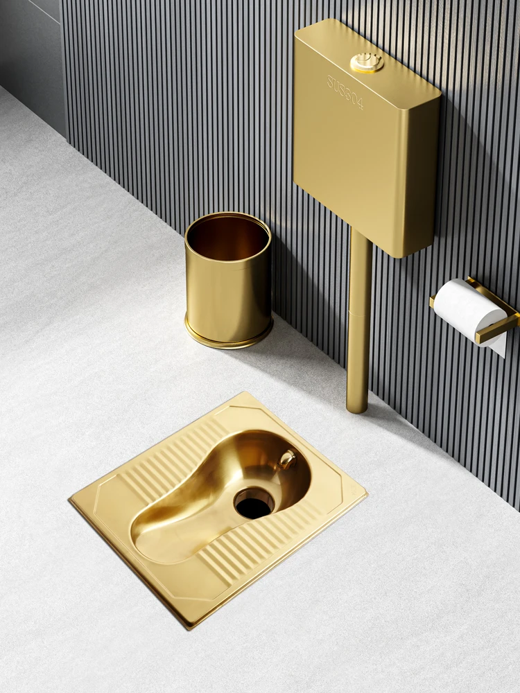 Golden squatting toilet bar KTV European style squatting pit toilet squatting toilet flush tank set 3