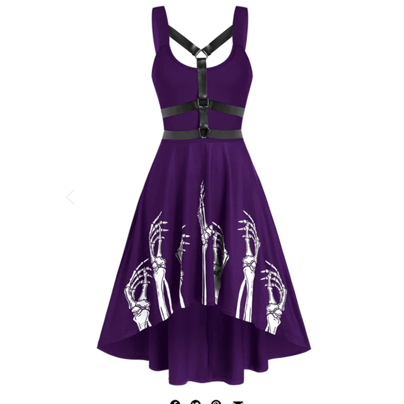 Gothic Black Dress Sexy Skirt For Women Halloween Costumes Horrible Christmas Carnival Easter Terrible Skull Bones Clothing Red