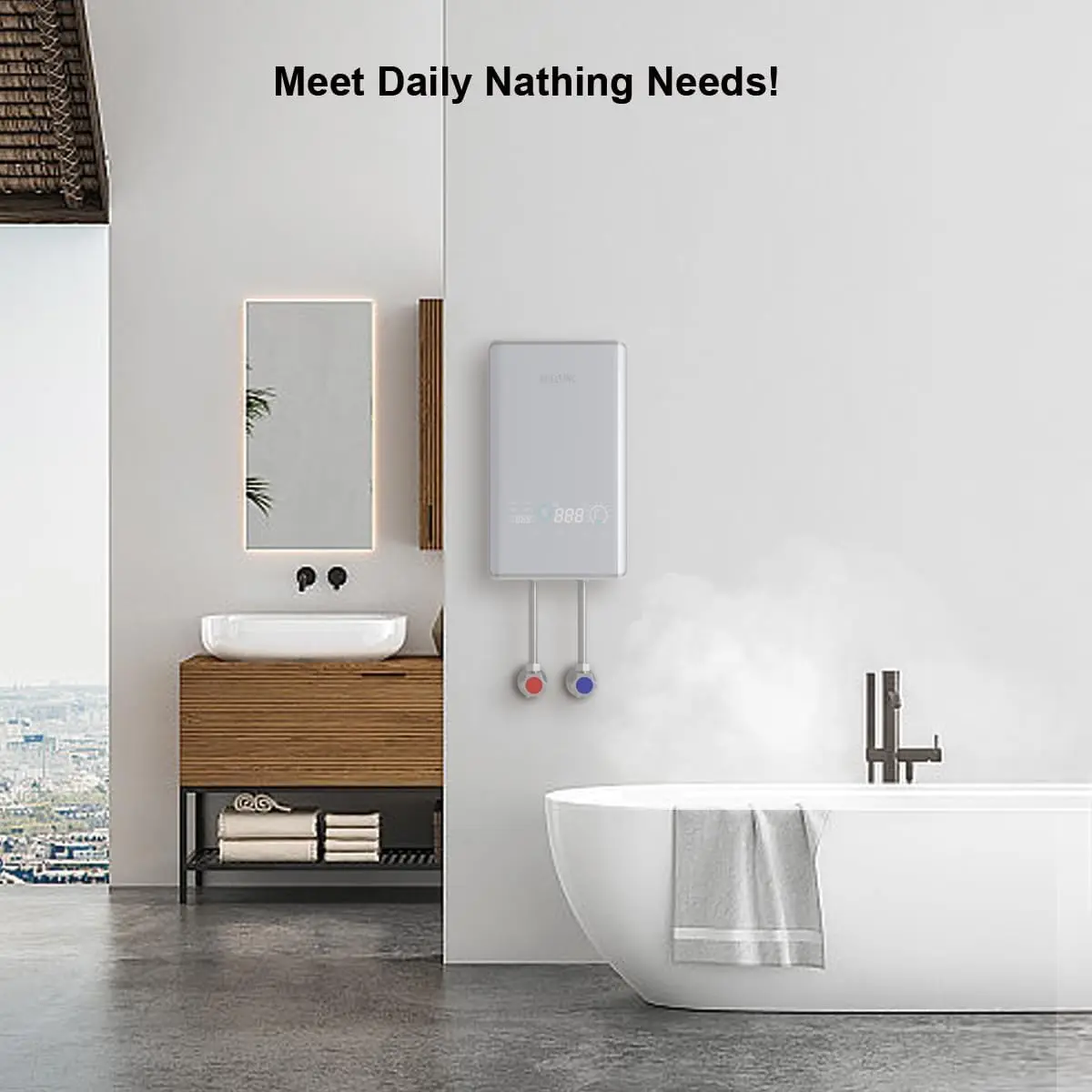 Tankless Water Heater, 12KW, 240V Endless Automatic Regulation of Hot Water On Demand, Memory Function to Save Energy, Small