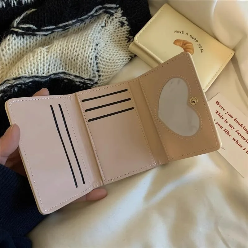 Xiuya Cute Bread Wallets for Women Ins Korean Style Fashion Simple Designer Card Wallet Square Leather Original Aesthetic Bags