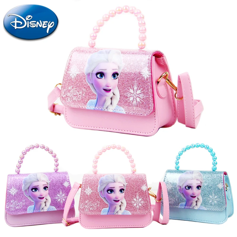 

Disney Frozen Leather Crossbody Bags Elsa Anna Cartoon Anime Figures Jewelry Handbag Metal Button Coin Purse Kids Birthday Gifts