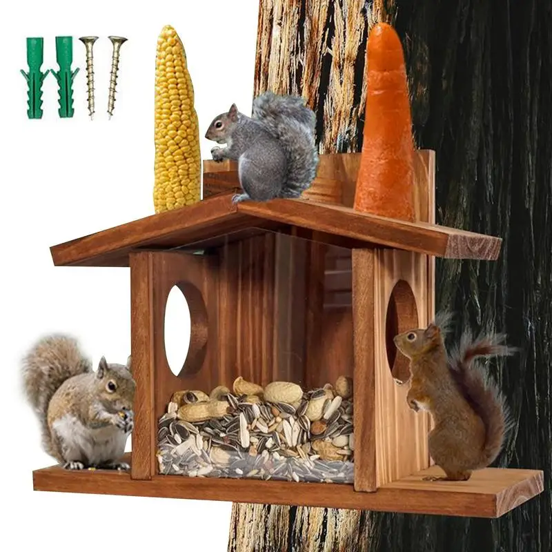 

Wooden Squirrel Feeder Outdoor Hanging Bird Feeder House Corn Storage Box Stand For Yard Garden Park Animal Feeding Tool