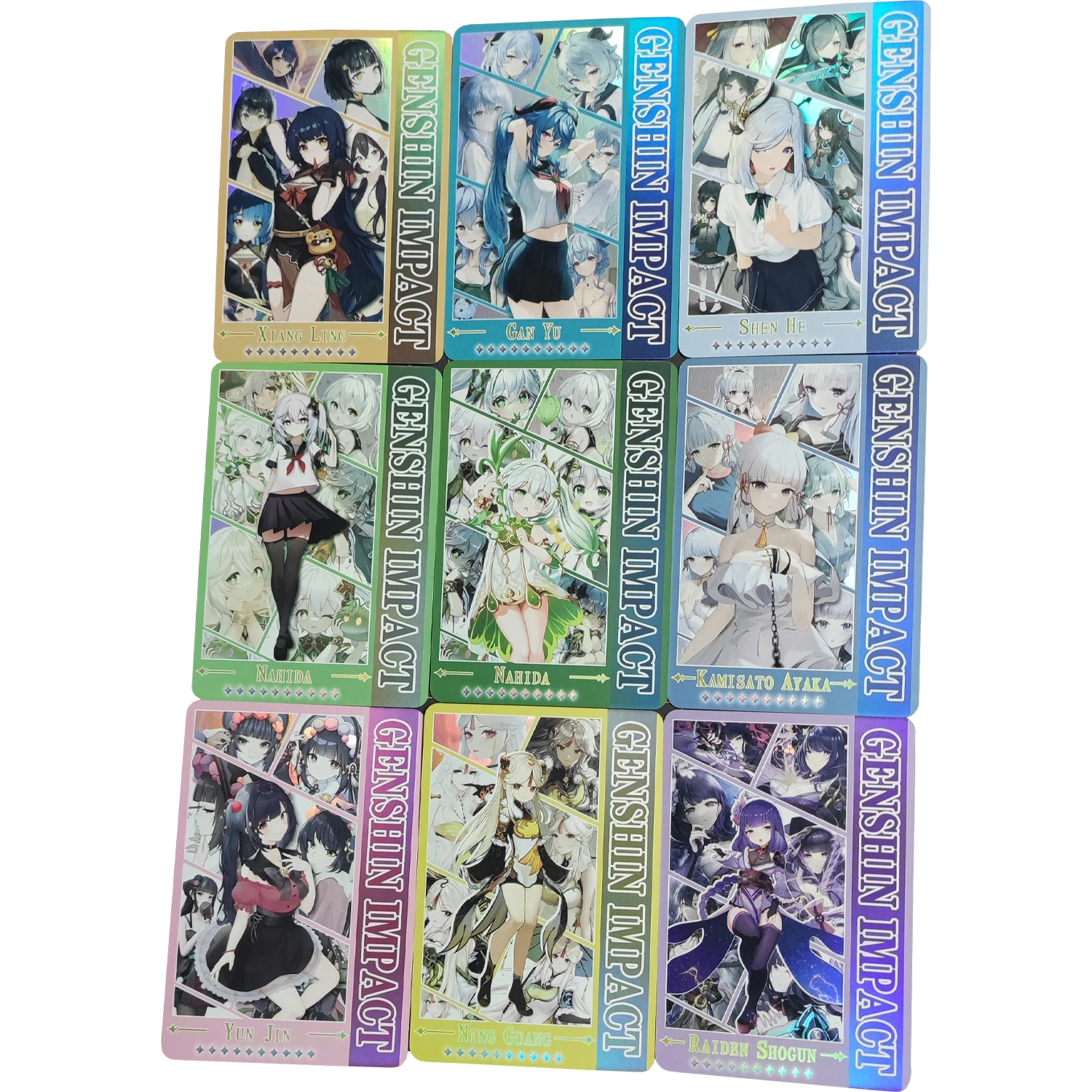 

9Pcs/set Genshin Girls Beelzebul Shenhe Ganyu Nahida Color Flash Card ACG Classic Game Anime Collection Cards Diy Gift Toys