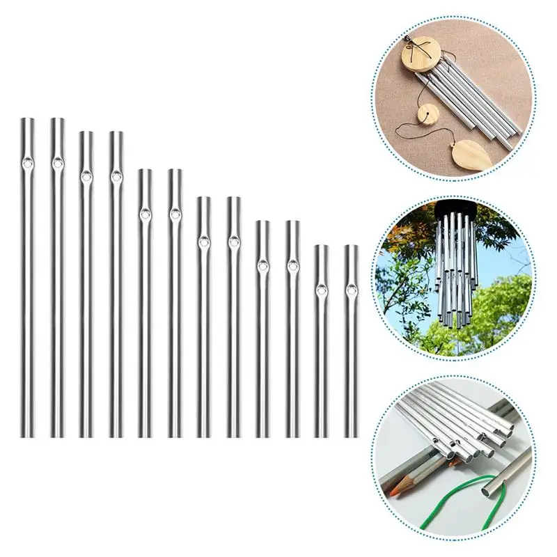 12Pcs Aluminum Wind Chimes Child Childrens Toys Silver Decor Wind Chime DIY Tubes Ring Chime Pendant Chimes Hanging Metal Set