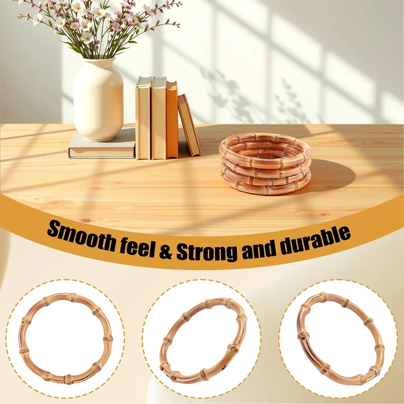 Y17A 4Pcs Wooden Round Bamboo Bag Handle Replacements Handmade Bag Purse Making Handles For Handbag Crafting