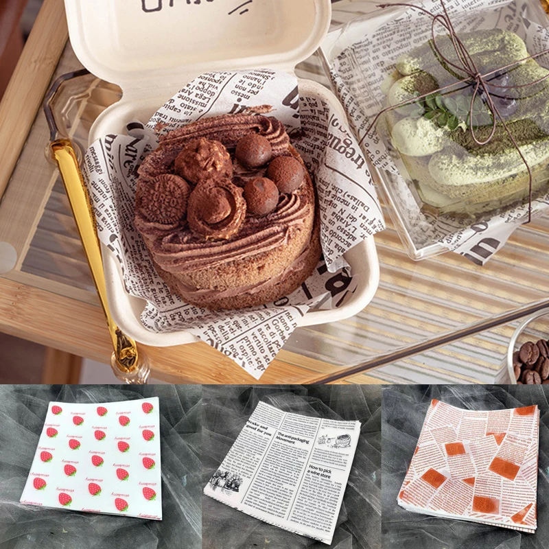 50pcs Bento Absorbent Paper Cake Box Pads Sandwich Burger Cake Wrappers Mats Food Packaging Waxed Paper Oil-proof Baking Papers baking cake box
