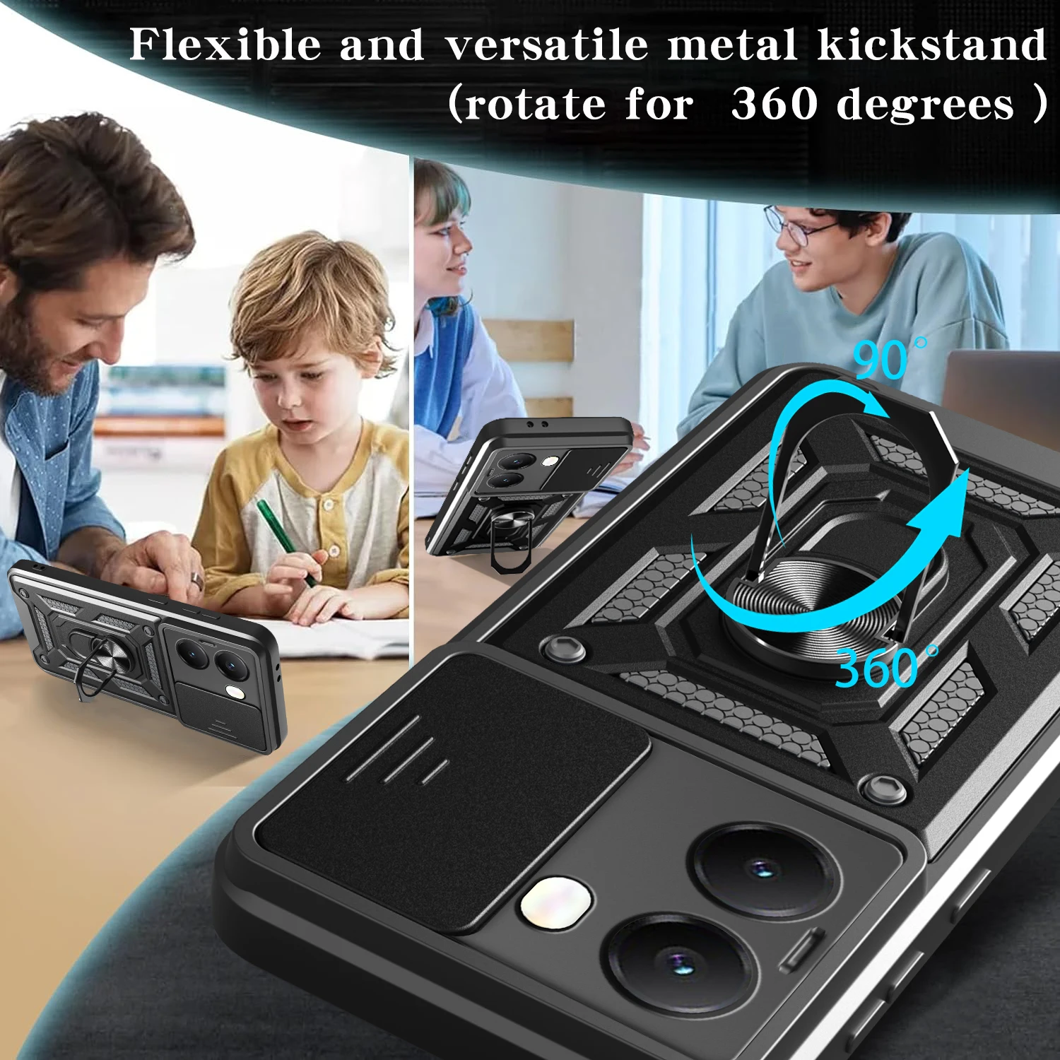 Phone Case For Mi Poco X7 Pro 5G Slide Camera Lens Protector Armor Case For Mi Poco X7 5G Military Grade Bumpers Ring Cover