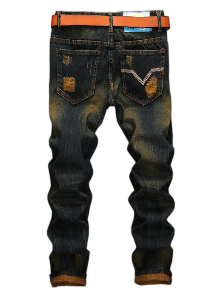 Men's Straight Jeans Denim Dasual High-end Cotton Design Fashion Pants European and American Style Hole Hip Hop Party Plus Size 2