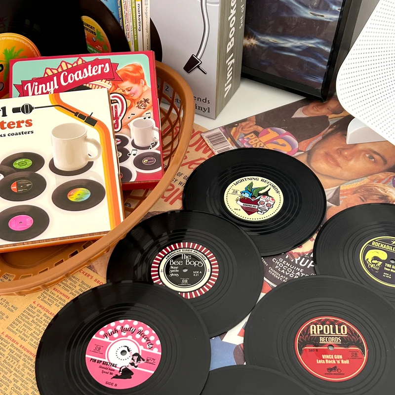 Retro Vinyl Record Drink Coasters  Cd Vinyl Record Drinks Coasters - 6pcs  Cup Mat - Aliexpress