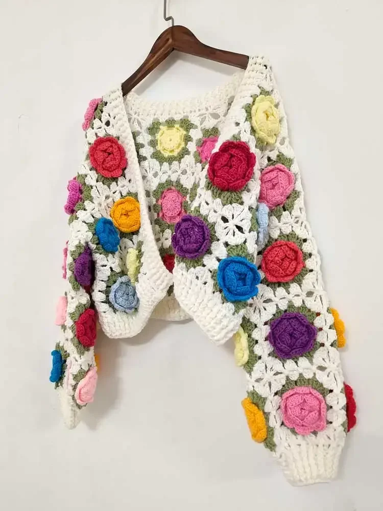 Rose flower motif short sleeve cardigan Multi Rose Half