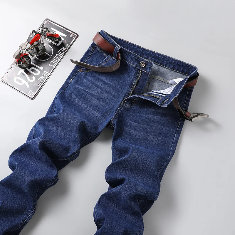 Classic Cotton Jeans Men Straight Business Denim Pants Brand Stretch Slim Trousers for Man Plus Size 35 40 42 44 46