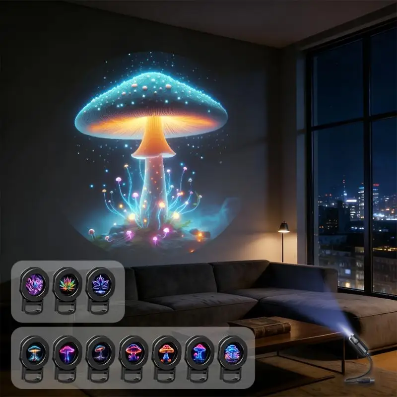LED USB Mushroom Projection Light Dreamy Leaf And Starry Sky Projector Lamp Decorative Light For Ceiling Wall Night Light