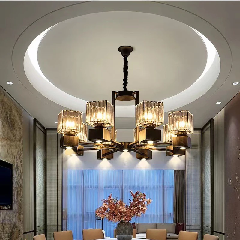 

Nordic Restaurant Crystal Chandeliers With Spot Light Hotel LED Hanging Lighting Retro Living Room Dining Hall Bar Pendant Lamps