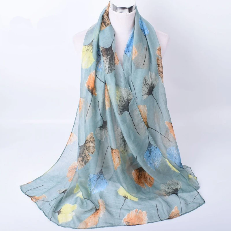 

New Ginkgo Leaf Print Scarves And Shawls Long soft Trendy Leaves Wrap Hijab 6 Color Free Shipping