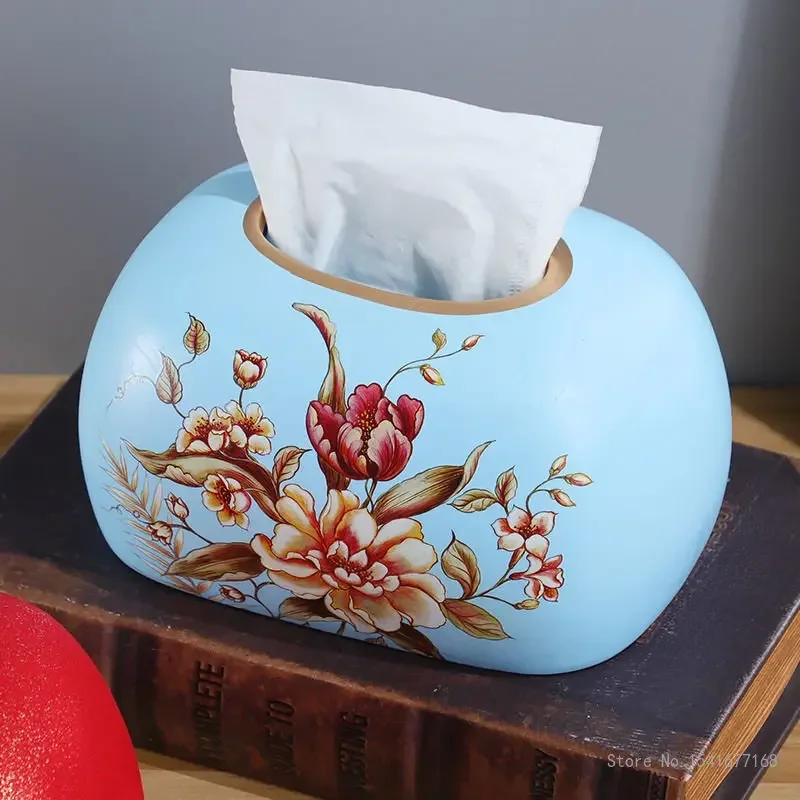 Flower and Bird pattern ceramic tissue box, European modern storage box, for home, bedroom, living room, dining room, 1pc