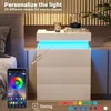 Nightstand with Charging Station and LED Lights,Night Stand with Sliding Top for Bedroom,Bedside Table with Drawers 5