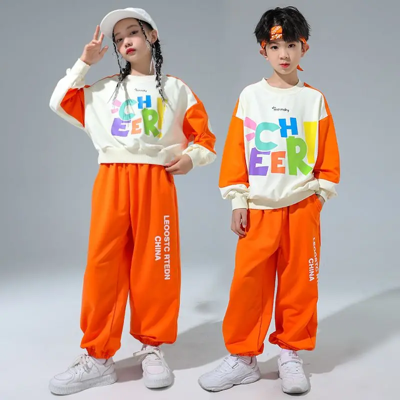 

Kids Hiphop Dance Clothes Set Casual Letters Sweetshirt Tops Joggers Pants Children 2PCS Sports Suit Teen Boys Girls Jazz Outfit