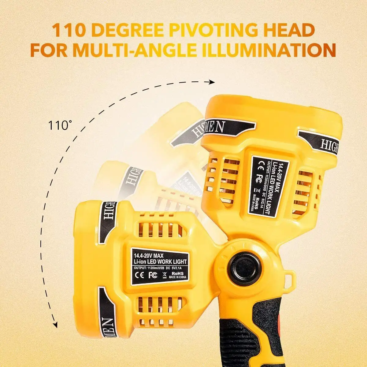 1120LM LED Work Light Flashlight 12W Spotlight For DeWalt 20V MAX Li-Ion Battery