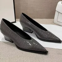 Fashionable Crocodile Leather Office Shoes 2024 Women's Simple Patent Leather Shallow High Heels Pointed Toe Women's High Heels 1