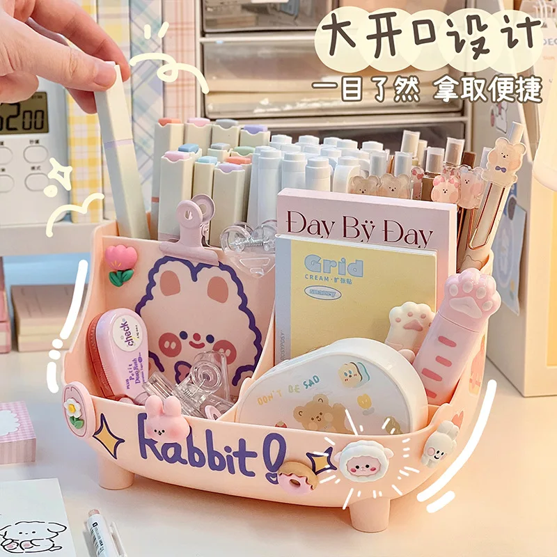 Kawaii Drawer Pen Holder Cartoon Multi Grid Cute Cartoon Creative Girl Heart Student Multifunctional Storage Office Stationery drawer type desktop storage box set student ins stationery transparent acrylic dormitory desk organizer shelf send cute stickers