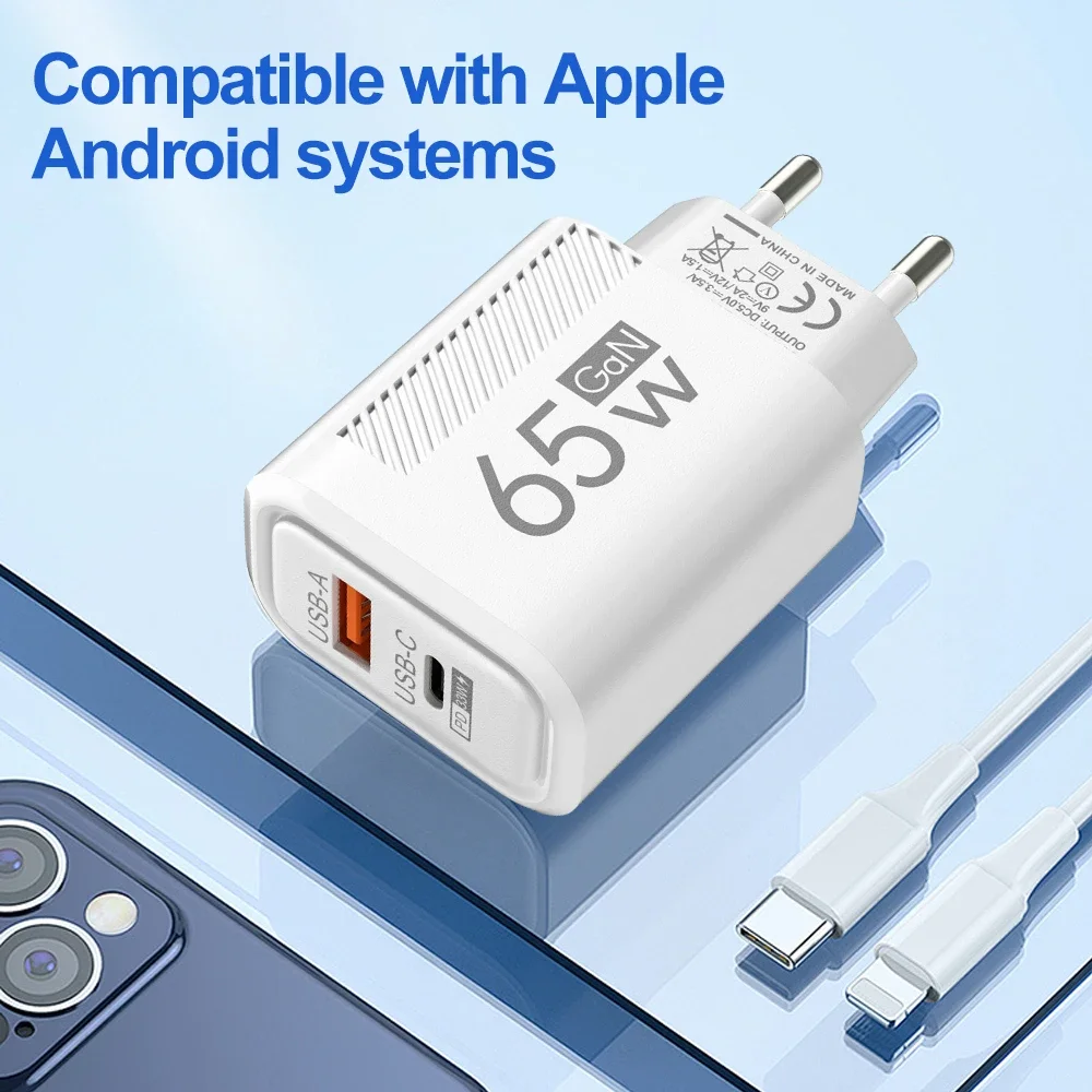 65W GaN USB C Wall Charger Fast Charging For iPhone 16 Xiaomi Samsung PD Type C Phone Adapter EU/US Plug