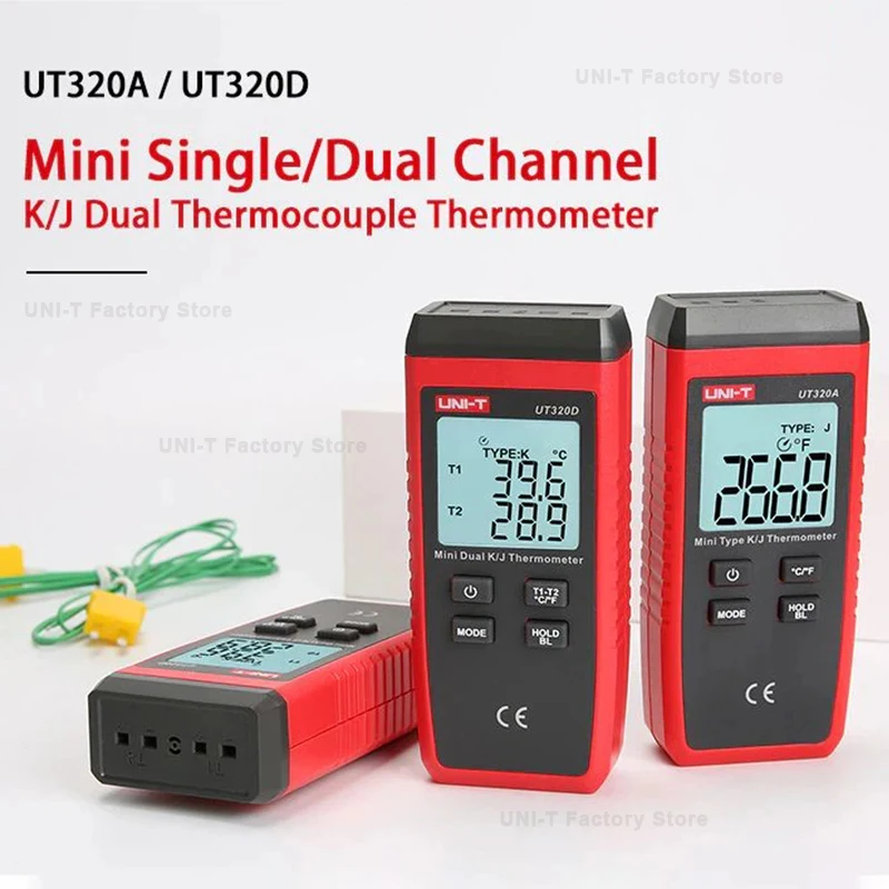 UNI-T UT320A UT320D Digital Thermometer Mini Dual K/J Type