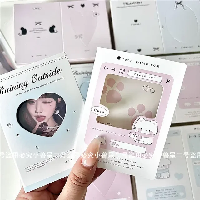 30Pcs Korean INS Aesthetics Cute Dog Cat Hollow Window Folding Back Card Kpop 3 Inch Photocard DIY Decor Packing Fixed Cardboard 2