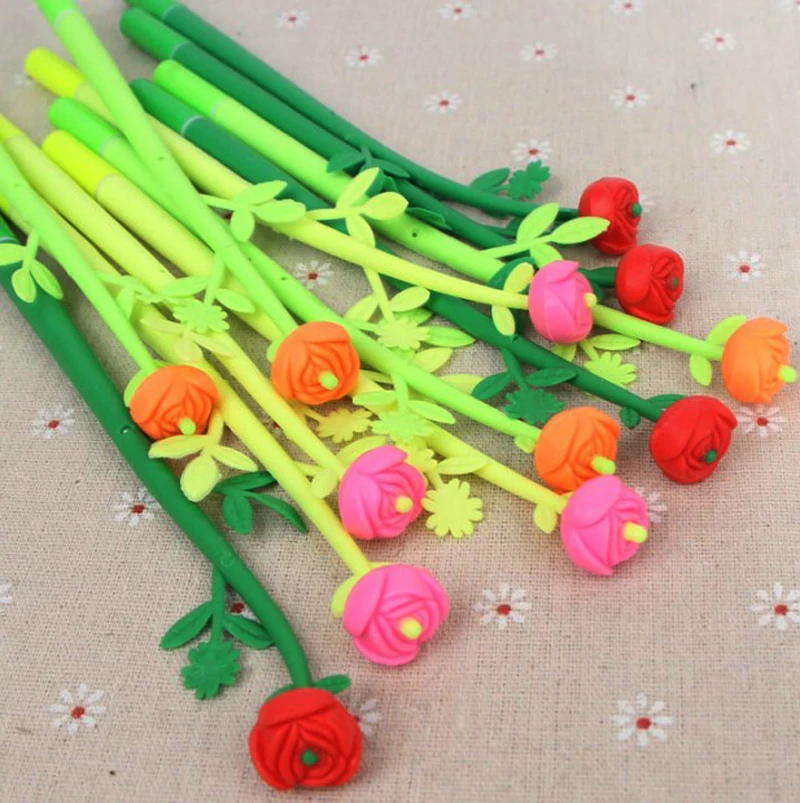 

13pcs Cute Rose Flower Pens Gel Ink Pen Silicone Colorful Flower Gel Pens Lovely Stationery Office School Writing Supplies