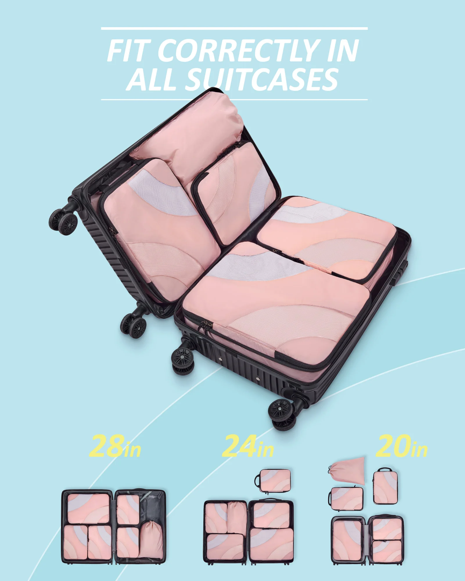 BAGSMART 6 pezzi Set di cubi da imballaggio Set Organizer da viaggio borse portaoggetti valigie valigie bagagli portatili vestiti scarpe Tidy Pouch Foldin - immagine 6