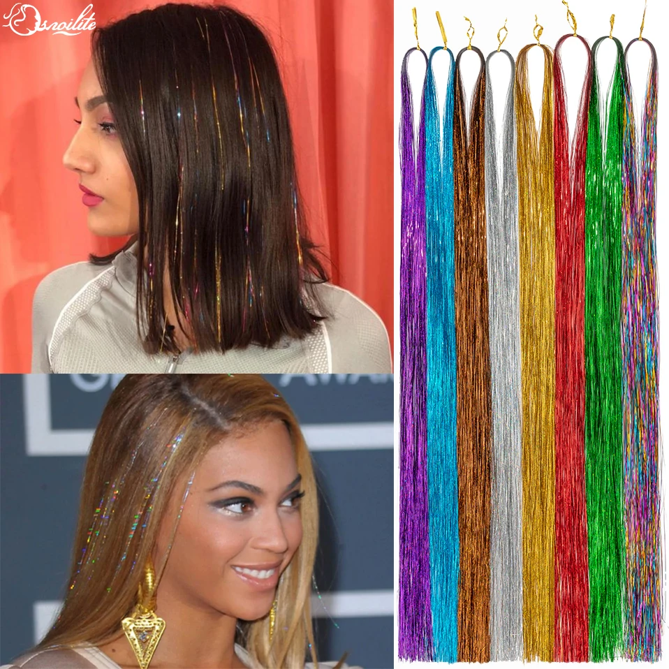 Snoilite 120cm Sparkle Hair Tinsel Rainbow Colored Strands Girl