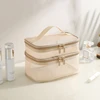 Grey Double Layer Mesh Cosmetic Bag Women Portable Make Up Case Big Capacity Travel Zipper Makeup Organizer Toiletry Storage Box 4