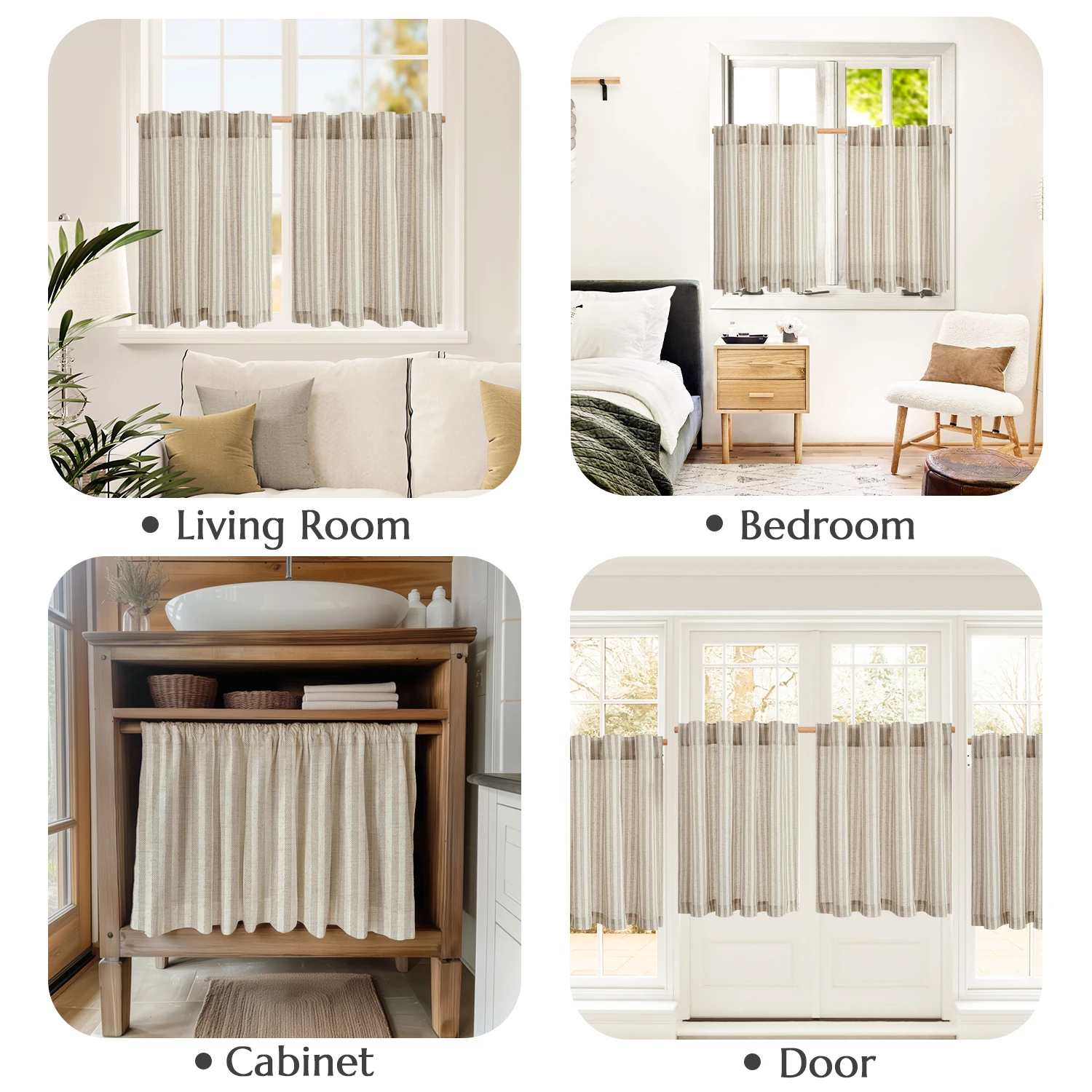 JINCHAN 2 Panels Linen Kitchen Curtains Japanese Striped
