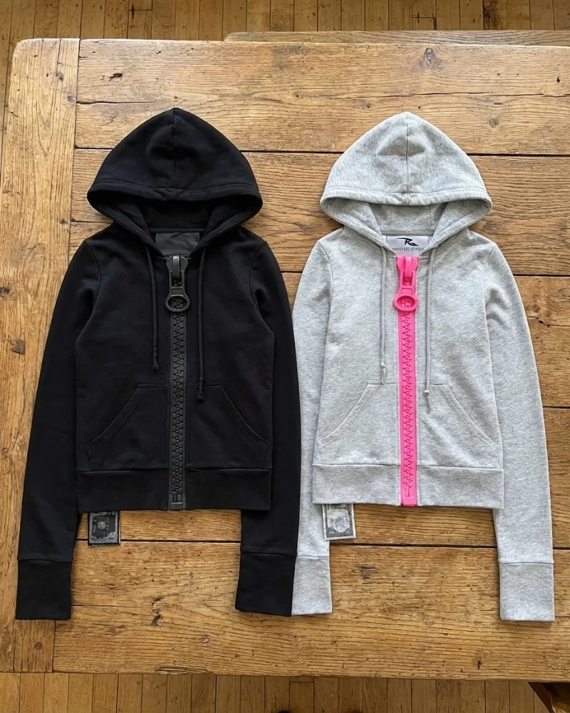 Vintage Zipper Cropped Hoodie for Women