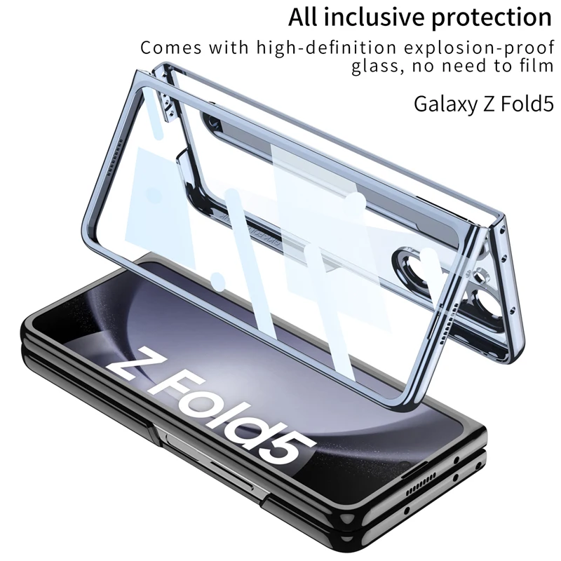 For Samsung Galaxy Z Fold 5 Case Ultra thin Electroplating Transparent Cover With Front Glass + Pen for Galaxy Z Fold5 GKK