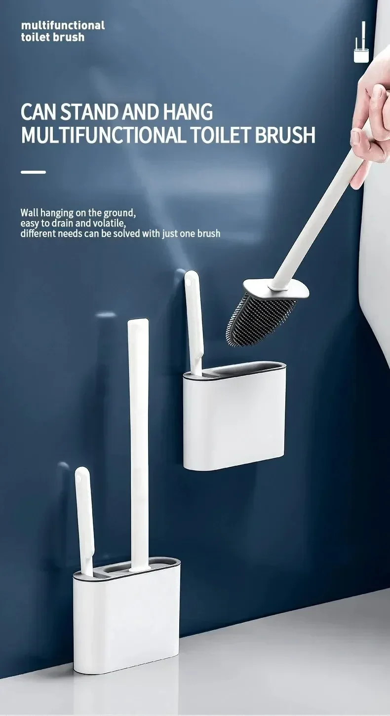 Description Picture 2 of itemWall Hanging Toilet Cleaning WC Brush Holder Long Handled Silicone Water Proof Quick Drying Soft Bristles Bathroom Accessories