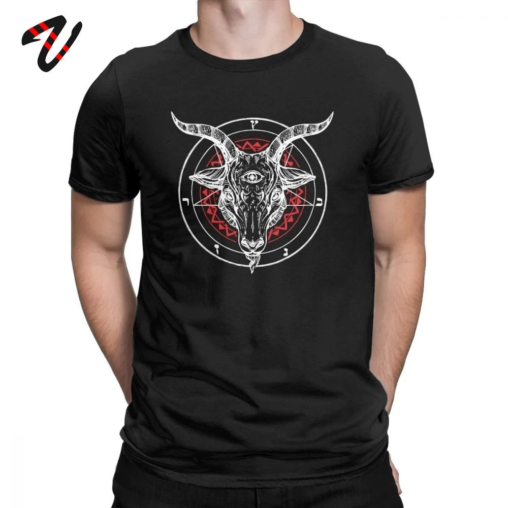 T-Shirt Da Uomo Knights Templar Cotton Tee Shirt Maglietta A Maniche Corte Satanic Goat Baphomet Lucifero Satan T Shirt Print Camiseta