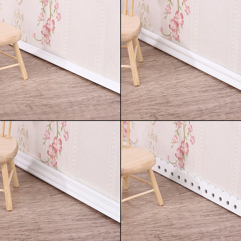 8Pcs 1:6/1:12 Dollhouse Miniature Accessories Molding Wood Trim Skirting Line Wall Panel Waist Lines White Baseboard Top Line 3