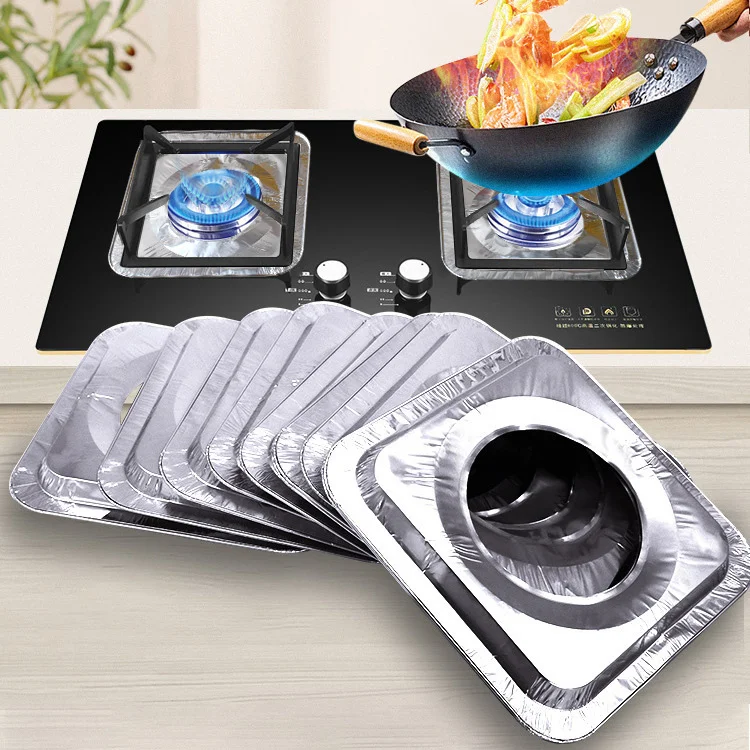 10/20pcs Stove Protector Cover Disposable Aluminium Stove Burner Liner  Gas Stove Stovetop Cleaning Pad Mat Kitchen Accessories