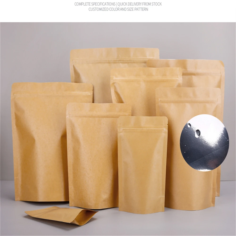 50 pcs Packing Zip Kraft Paper Window Bag Stand Up Gift Dried Food Fruit Tea Packaging Pouches Zipper Self Sealing Bags 50pcs flat brown kraft paper bags for gifts candy tea food wedding not window no stand up zipper kraft bags crafts packing bag