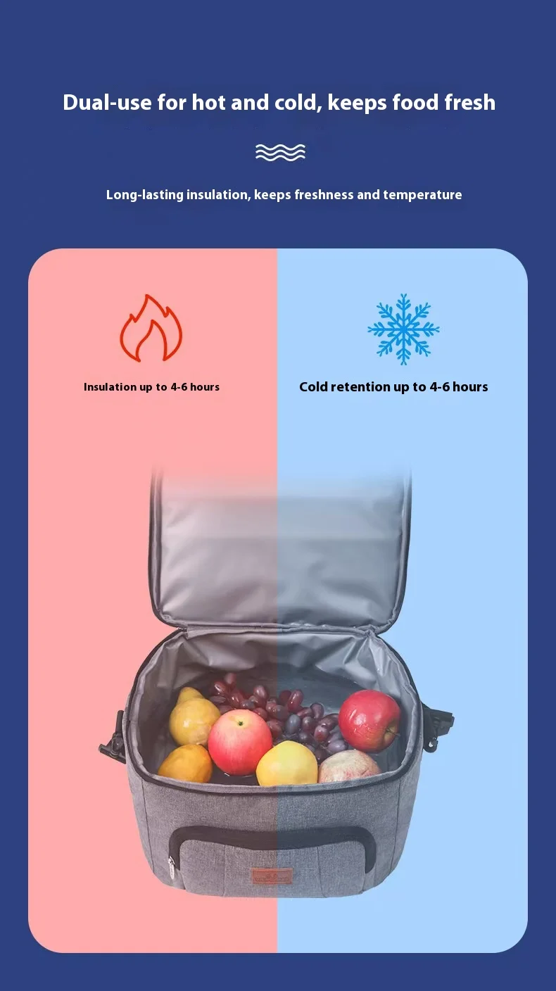 Double Layer Tote Cooler Lunch Bag - Large Capacity Travel Picnic Box with Shoulder Strap for Men  Women