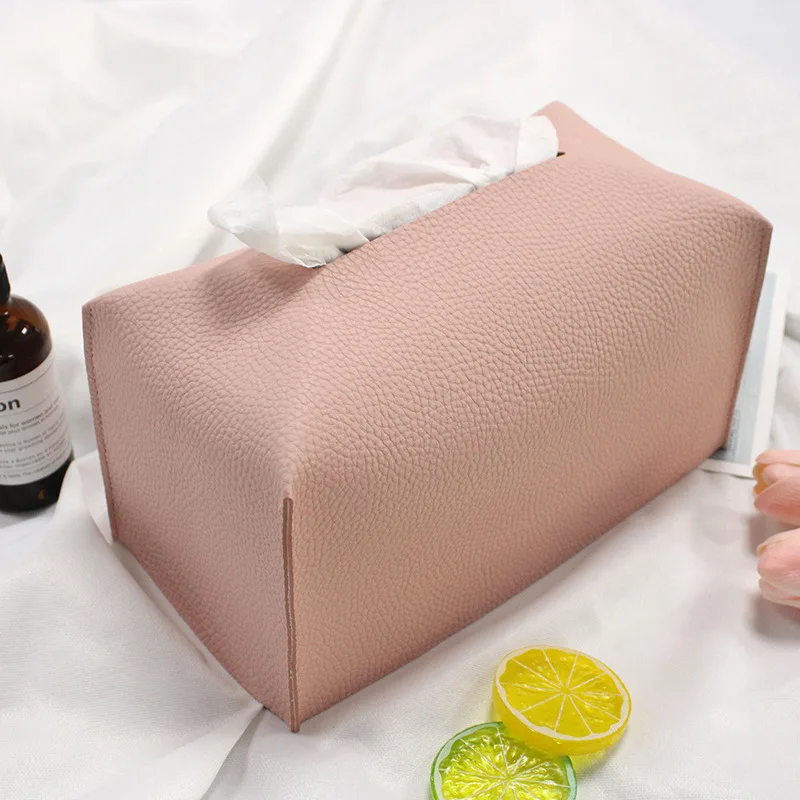 Tissue Box Cover Refined Leather Foldable Tissue Box Holder - Decorative Holder/Organizer for Bathroom Vanity Countertop 4