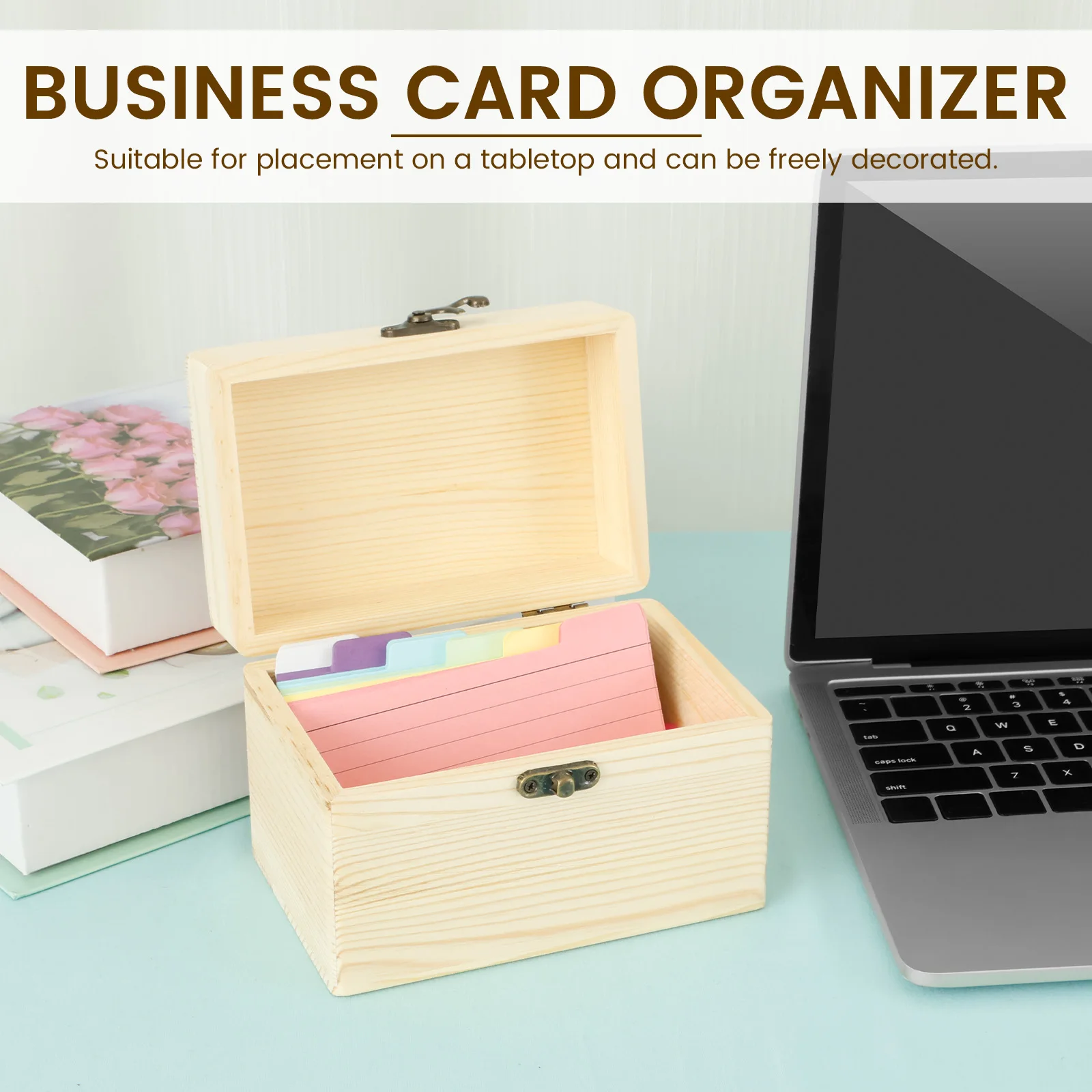 Wooden Business Card Storage Box Organizer