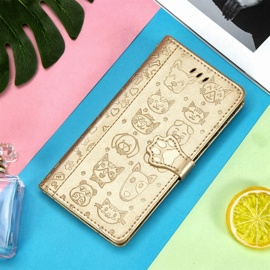 Leather Wallet Flip Case with Cat Design