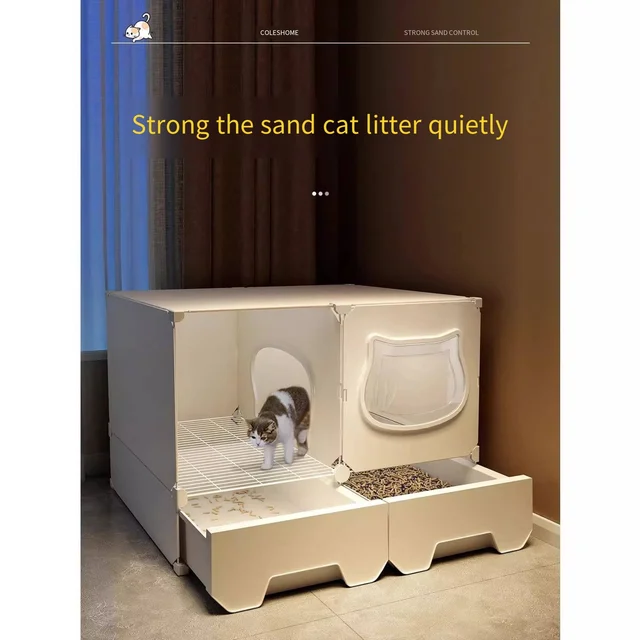 Cat litter box Sand-proof corridor-style pan Extra-large sand-proof enclosed pet toilet Dust-proof and durable assembled toilet 2