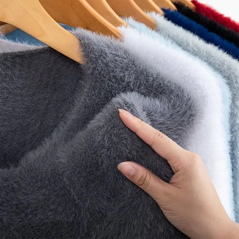 가을 겨울 남성 두꺼운 따뜻한 모조 플러시 패브릭 풀오버 V 넥 모든 경기 소프..