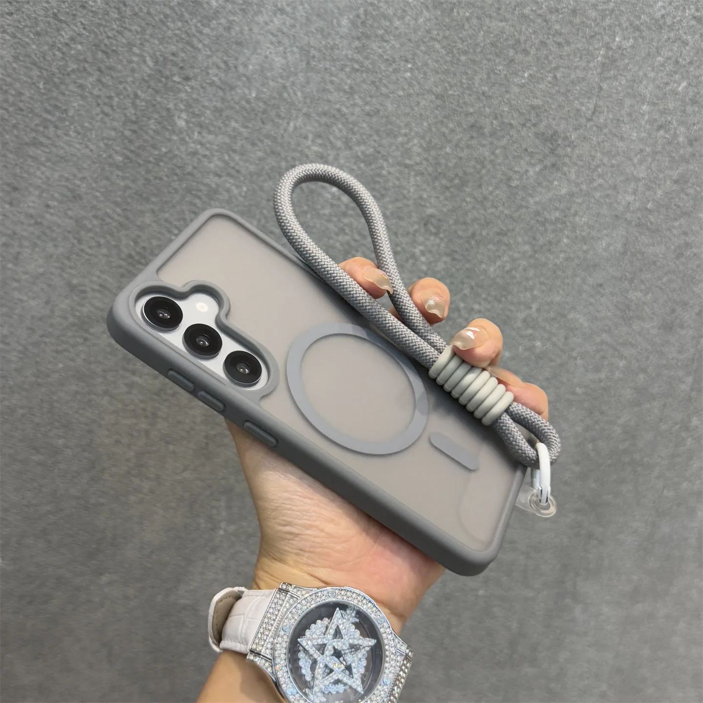MagSafe Matte Translucent Wrist Strap Phone Case with Magnetic Cover