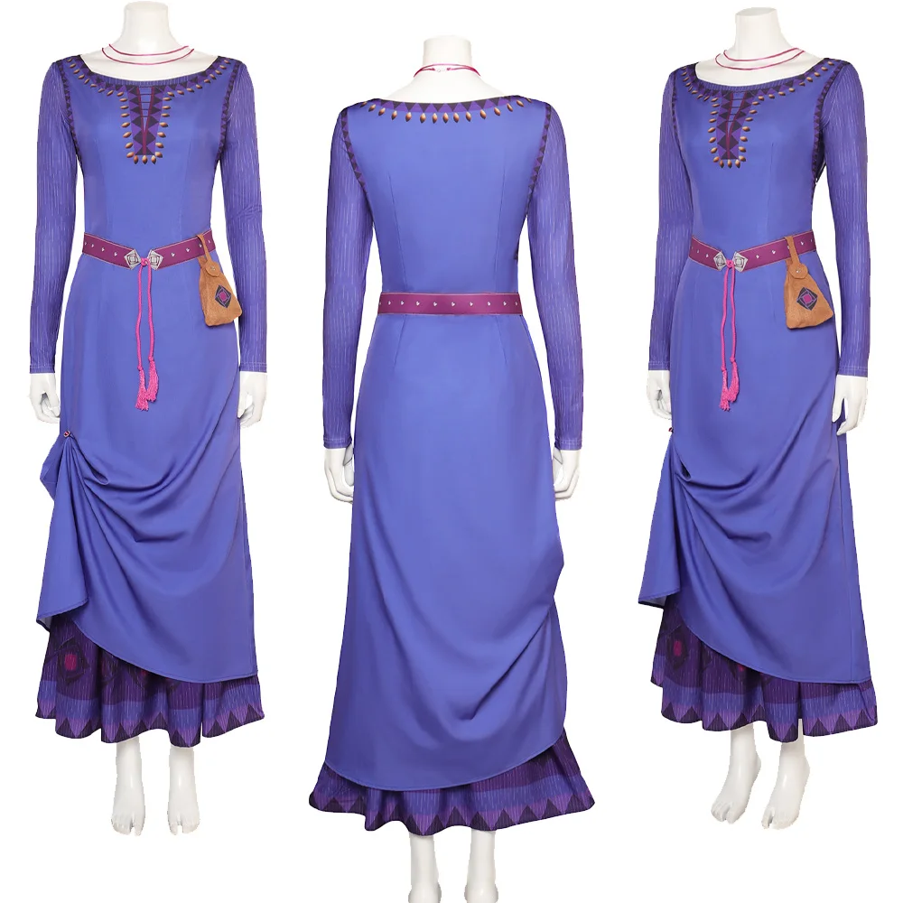 Asha Cosplay Fantasy Costume Dress Collana Marsupio Movie Wish Adult Female Girls Fantasia Halloween Carnival Roleplay Suit