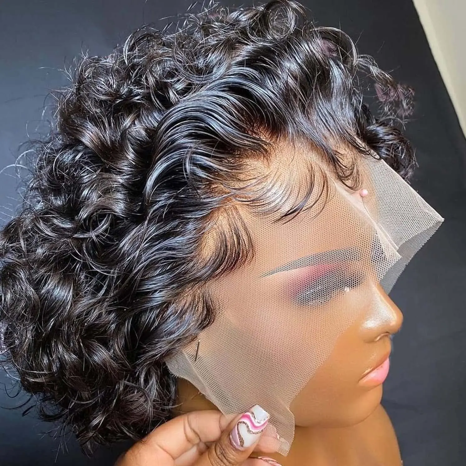 S4cf0450dc00640e0989ccab5aac1a604C Pixie Cut Wig Lace Wigs Deep Wave 13x4 Lace Frontal Wig Transparent Curly Short Bob Wig 13x1 Lace Wig Prepluck Remy Human Hair Mallzona