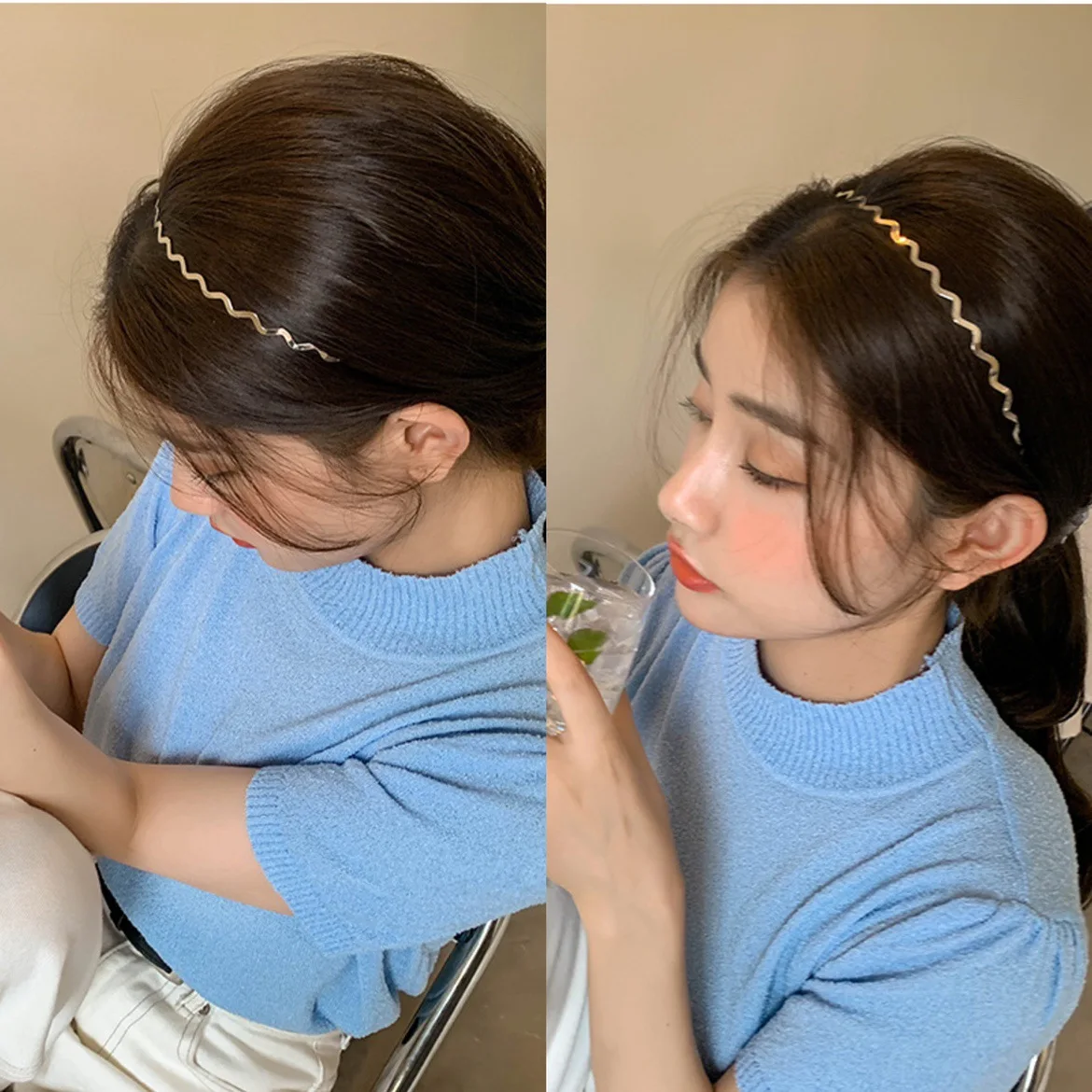 2023 Wavy Shiny Metal Color Headband Summer New Fashion Hairband For Women Girls Women Chic Super Thin Glitter Hair Accessories